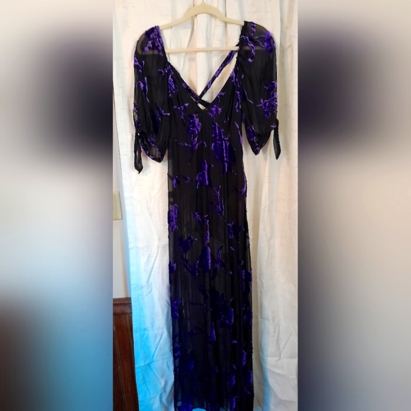 Free People Dahlia Maxi Dress Velvet Mesh Purple - Picture 5 of 8